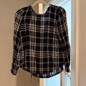 LOFT Black and White Plaid Blouse